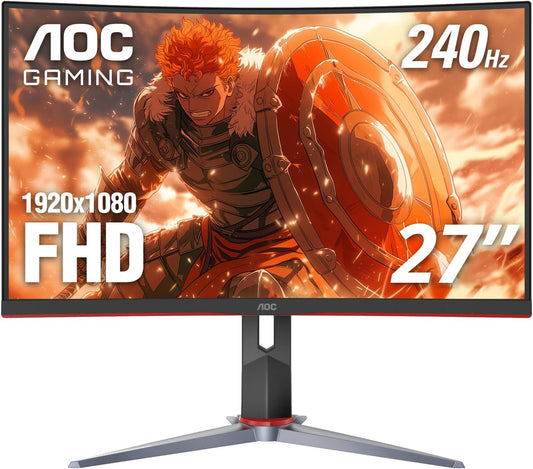 Lynxx C27G2Z 27" Curved Frameless Ultra-Fast Gaming Monitor, FHD 1080P, 0.5Ms 240Hz, Freesync, 2X HDMI 2.0, 1X Display Port, Height Adjustable, Xbox PS5 Switch Ready, 3-Year Zero-Bright-Dot