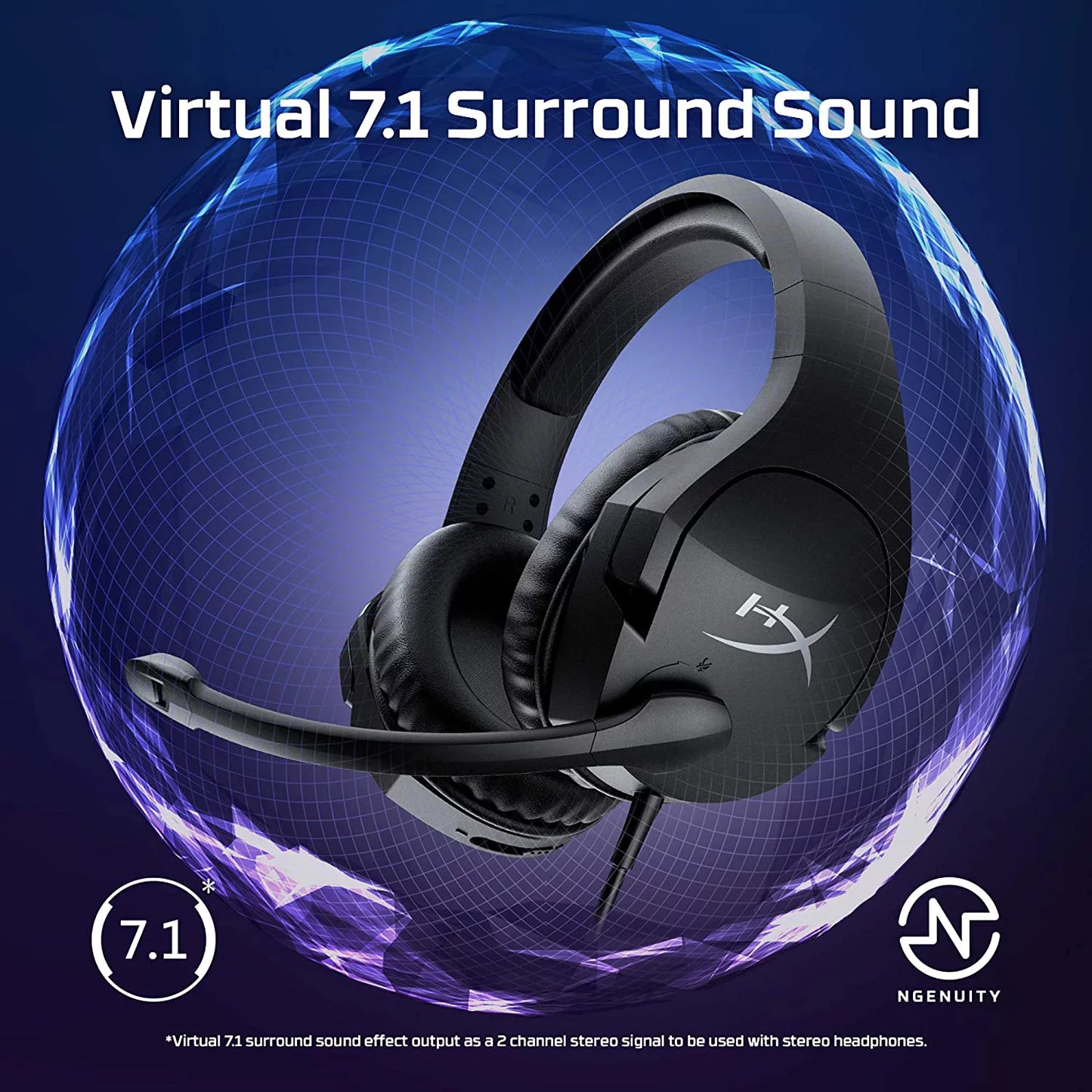 Cloud Stinger S Gaming PC Headset Virtual 7.1 Noise Cancelling Microphone Black