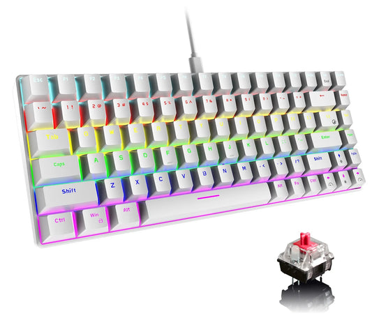 Lynxx Wired Mechanical Gaming Keyboard with Rainbow Backlighting, Type-C Connection, 84 Keys, Anti-Ghosting Technology, Available in Blue and Red Switches for PC Gaming and Office Use