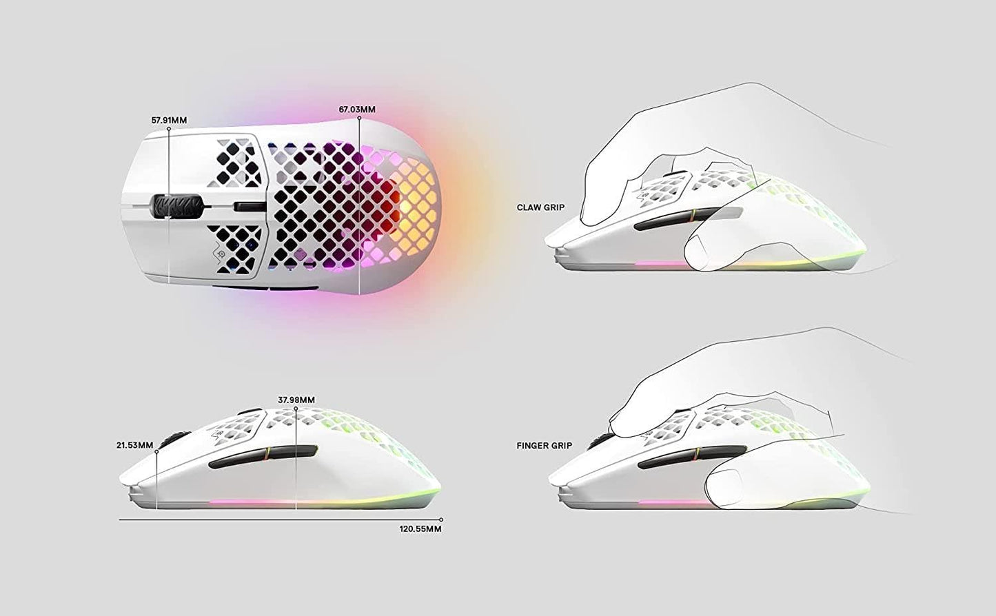 Lynxx Aerox 3 Wireless RGB Gaming Mouse - Ultra-Lightweight Water-Resistant Design with 18K DPI TrueMove Air Optical Sensor - Snow Edition