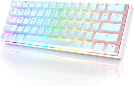 Lynxx GK61 Mechanical Gaming Keyboard - 61 Keys Multi Color RGB Illuminated LED Backlit Wired Programmable for Pc/Mac Gamer (Gateron Optical Brown, White)